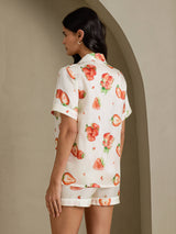 [Fraise Blanche] SilkSilky-FR Short Sleeve Notch Collar Femme Pyjamas 002