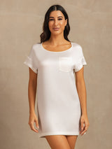 [Blanc] SilkSilky-FR 19Momme Manches courtes Col Rond Chemises de nuit 003