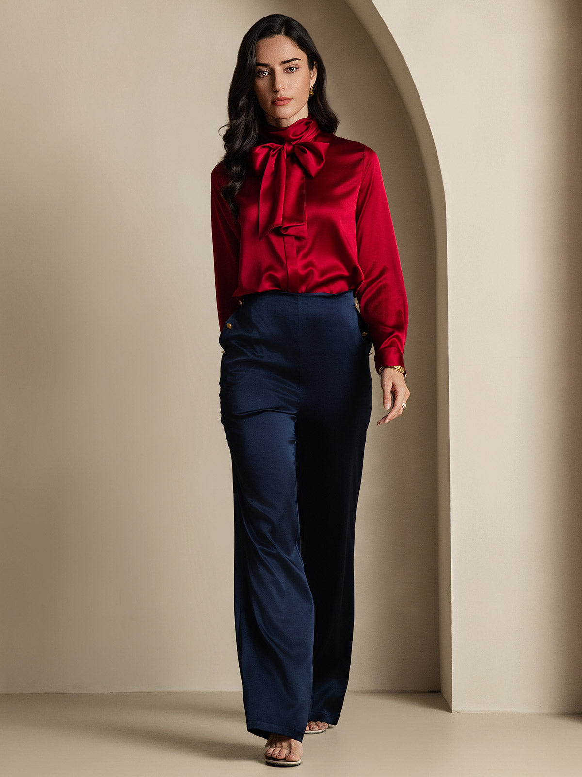 [Rouge Vineux] SilkSilky-FR 19Momme Soie Manches longues Blouse 010