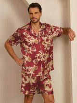 [Dragon Bordeaux] SilkSilky-FR Short Sleeve Lapel Collar Homme Pyjamas 003