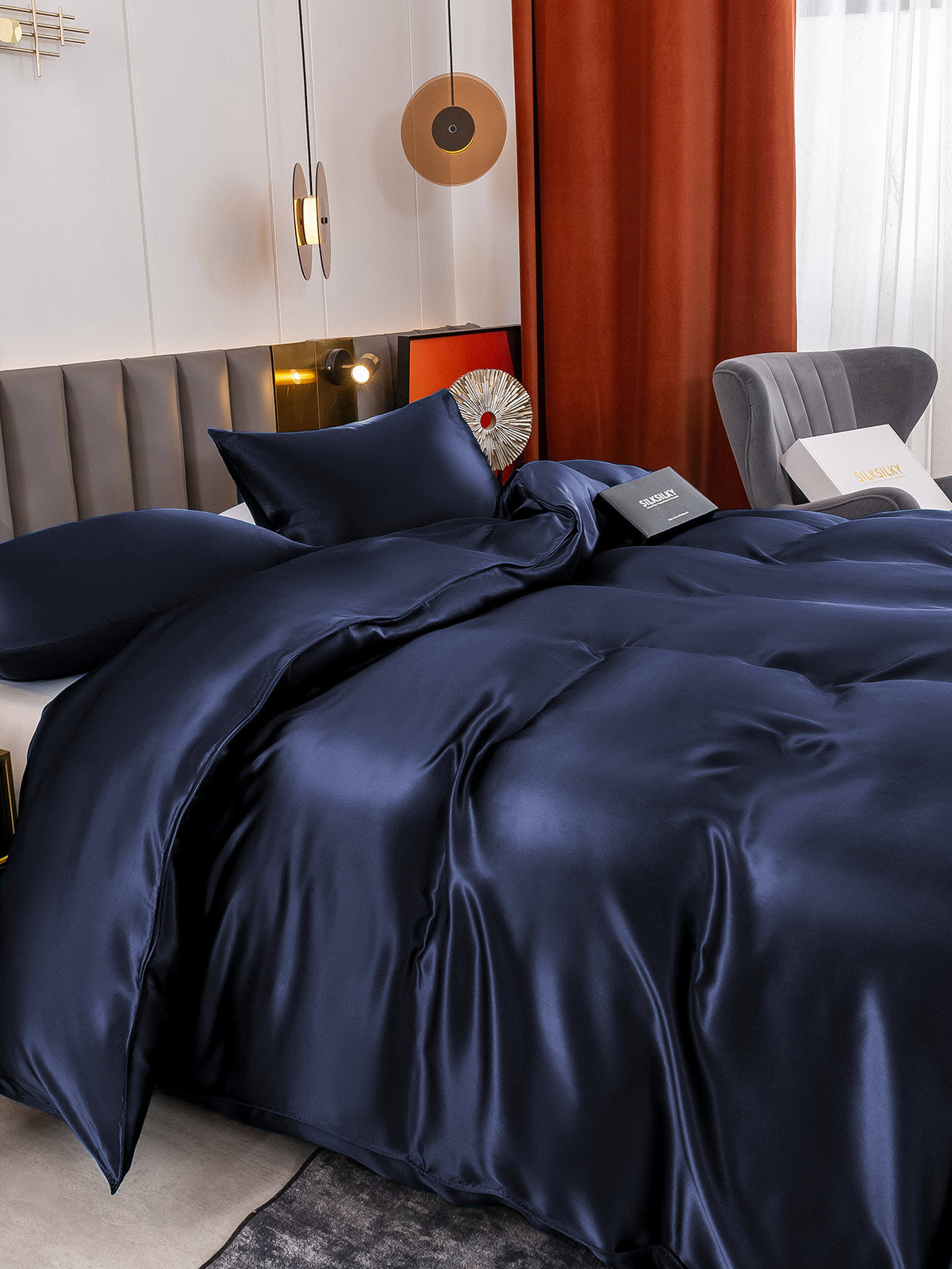 [Bleu Foncé] SilkSilky-FR 19Momme Pure Soie Bedding Set 005
