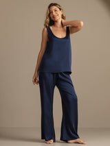 [Bleu Foncé] SilkSilky-FR 19Momme Sans manches Encolure Dégagée Femme Pyjamas 003