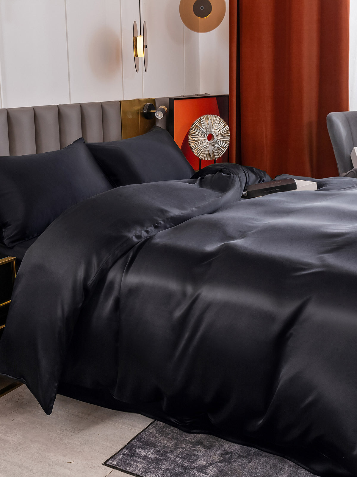 SilkSilky FR 19Momme Pure Soie Bedding Set Noir 004