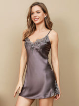 [Gris Pourpre] SilkSilky-FR Sleeveless V Neck Chemises de nuit 007