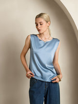 [Bleu Grisâtre] SilkSilky-FR Sleeveless Round Neck Top À Fines Brides 003