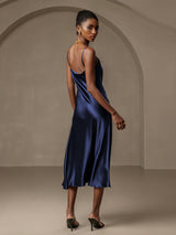 [Bleu Foncé] SilkSilky-FR Fines Brides Col Bénitier Robes 002