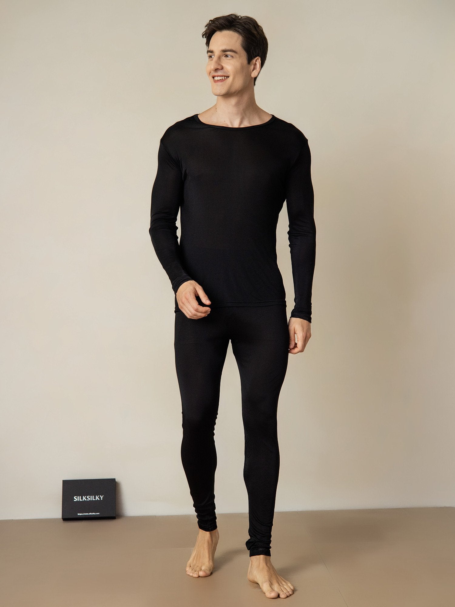 [Noir] SilkSilky-FR Soie Mens Pajamas 003