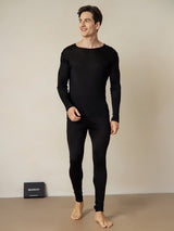 [Noir] SilkSilky-FR Long Sleeve Round Neck Sous Vêtements Longs Homme 003
