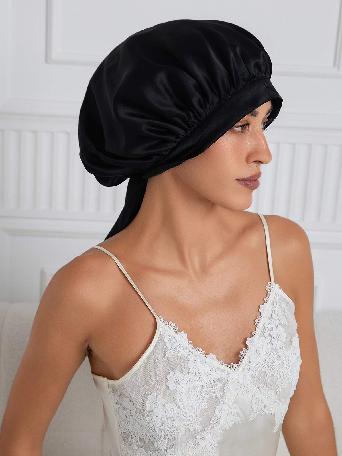 SilkSilky-FR Pure Soie Sleep Cap Noir 002