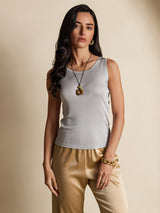 [Gris] SilkSilky-FR Sans manches Col Rond Femme T-Shirt 003