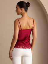 [Rouge Vineux] SilkSilky-FR Spaghetti Strap V Neck Top À Fines Brides 002