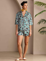 [Botanique Sarcelle] SilkSilky-FR Short Sleeve Notch Collar Femme Pyjamas 004