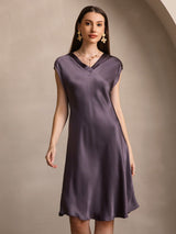 [Gris Pourpre] SilkSilky-FR Mancheron Col V Chemises de nuit 003
