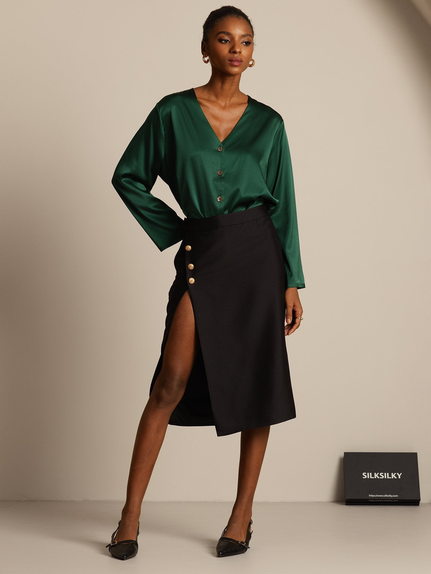 [Noir] SilkSilky-FR 32Momme Soie Skirt 006,