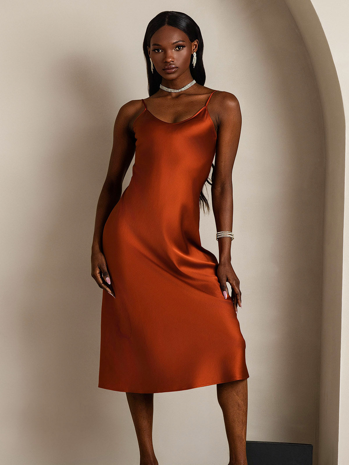 [Caramel] SilkSilky-FR Pure Soie Col Rond Robes 004