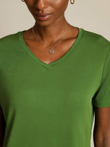 [Vert] SilkSilky-FR Short Sleeve V Neck Femme T-Shirt 004