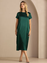 [Vert Foncé] SilkSilky-FR Short Sleeve Round Neck Robes 007