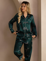 [Zèbre Émeraude] SilkSilky-FR Long Sleeve Lapel Collar Femme Pyjamas 004