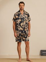 [Dragon Noir] SilkSilky-FR Short Sleeve Lapel Collar Homme Pyjamas 003