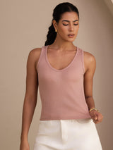 [Rose] SilkSilky-FR Sleeveless Deep V Neck Top À Fines Brides 003