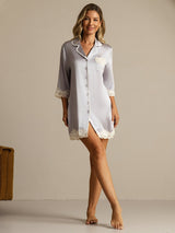 [Lavande] SilkSilky-FR Soie Col Chemise Chemise pour dormir 008