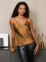 [Café] SilkSilky-FR Spaghetti Strap V Neck Top À Fines Brides 005