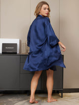 [Bleu Foncé] SilkSilky-FR Trois-quart Col V Peignoir&Robe de Chambre 002