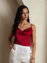 [Rouge Vineux] SilkSilky-FR Spaghetti Strap Cowl Neck Top À Fines Brides 003
