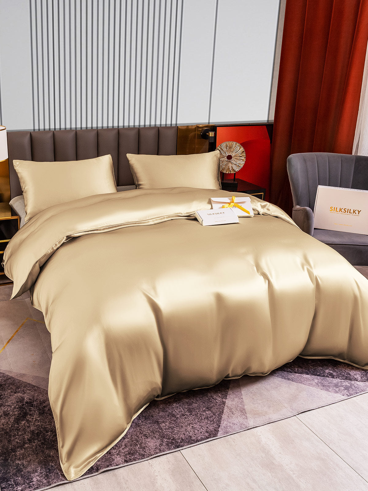 SilkSilky FR 22Momme Pure Soie Bedding Set Beige 004