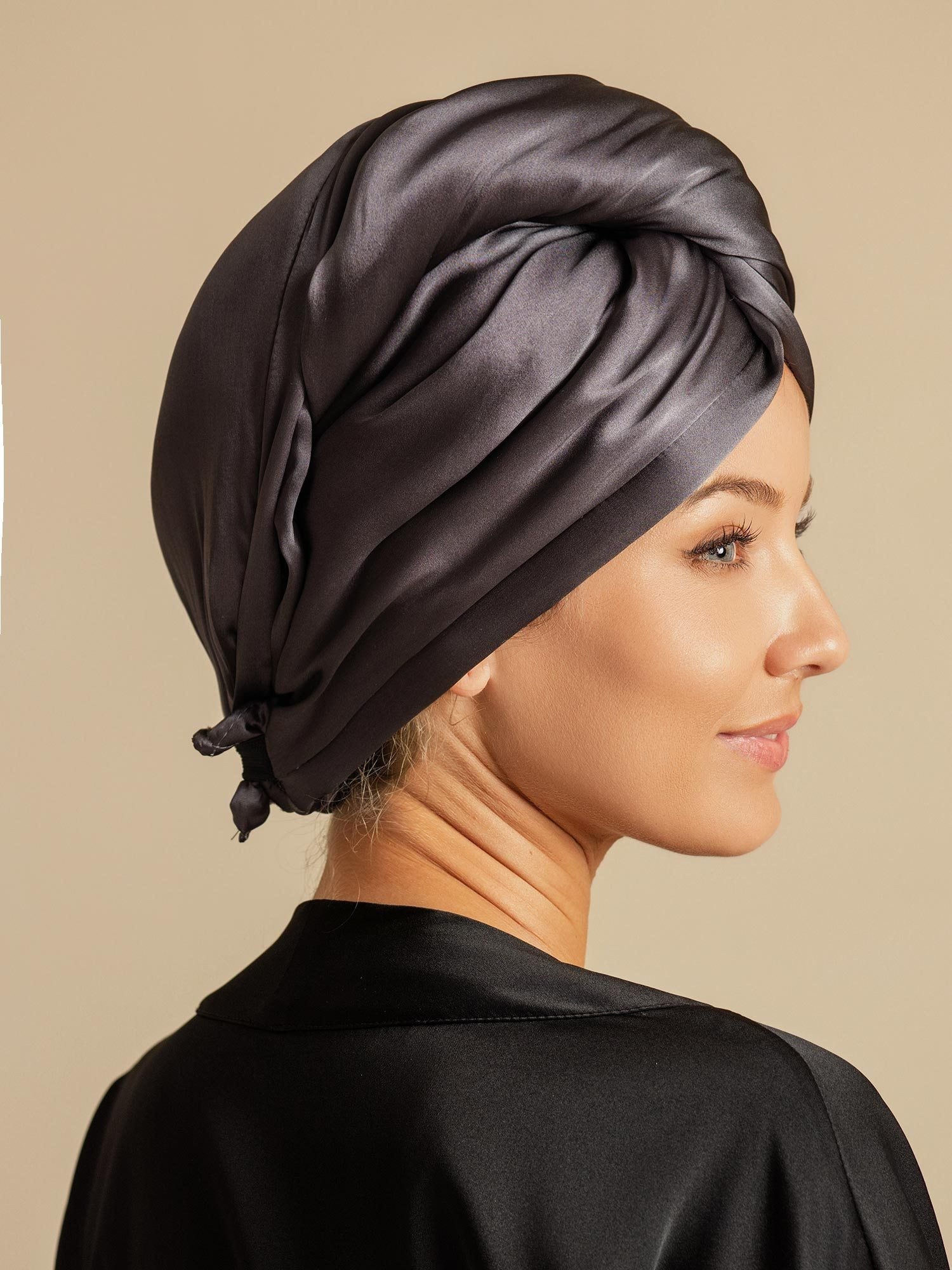 [Gris Foncé] SilkSilky-FR Soie Hair Towel Wrap 004,