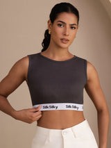 [Gris] SilkSilky-FR Sleeveless Crew Neck Top À Fines Brides 004