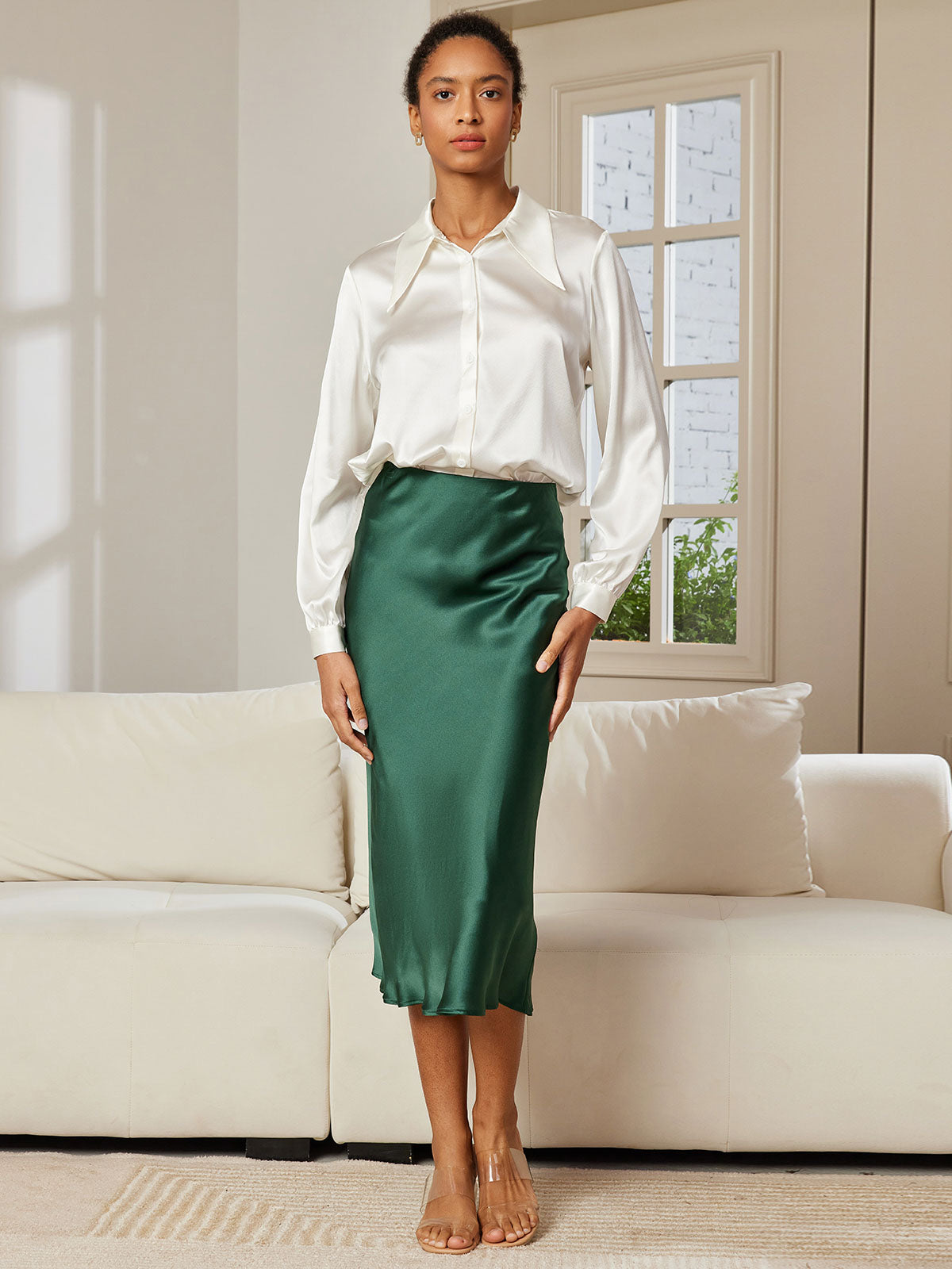 [Vert Foncé] SilkSilky-FR 19Momme Pure Soie Skirt 005