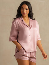 [Peau De Pêche] SilkSilky-FR 19Momme Manches mi-longues Col Cranté Femme Pyjamas 005