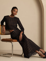 [Noir] SilkSilky-FR Soie Manches longues Col Rond Women''s Outfit Sets 006