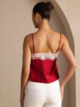 [Rouge Vineux] SilkSilky-FR Spaghetti Strap V Neck Top À Fines Brides 002
