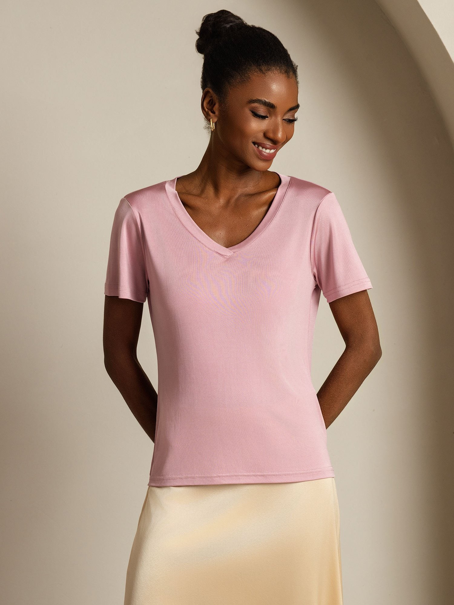 [MauvePâle] SilkSilky-FR Soie Womens T-Shirt 003