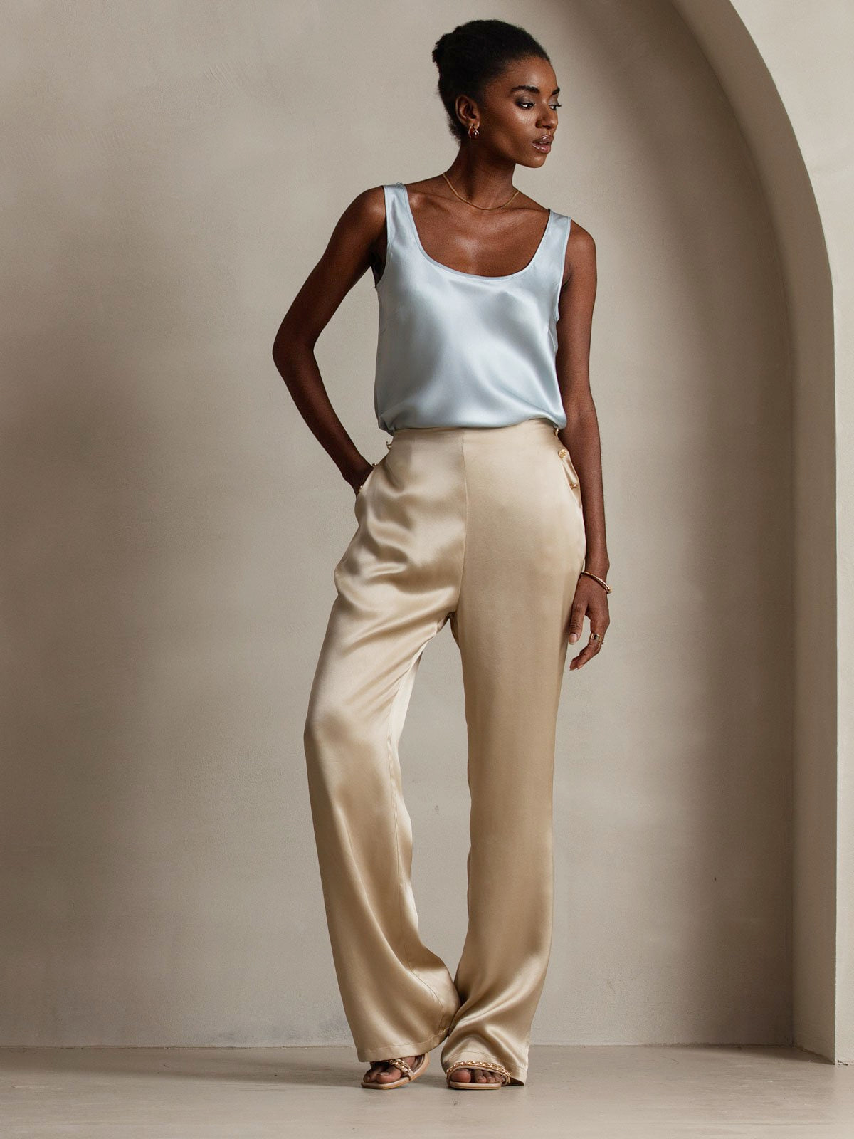 [Champagne] SilkSilky-FR 19Momme Soie Womens Pants 011