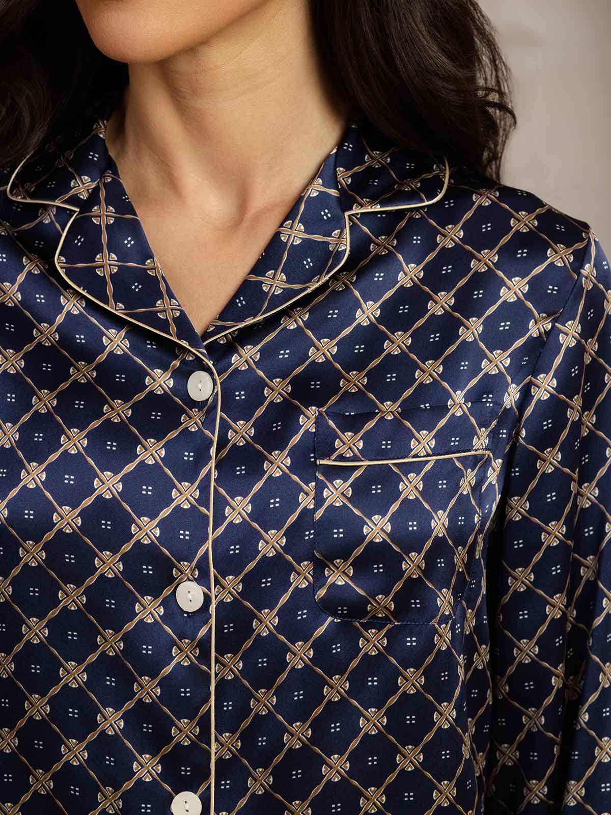 [Chaîne Marine] SilkSilky-FR Pure Soie Womens Pajamas 006