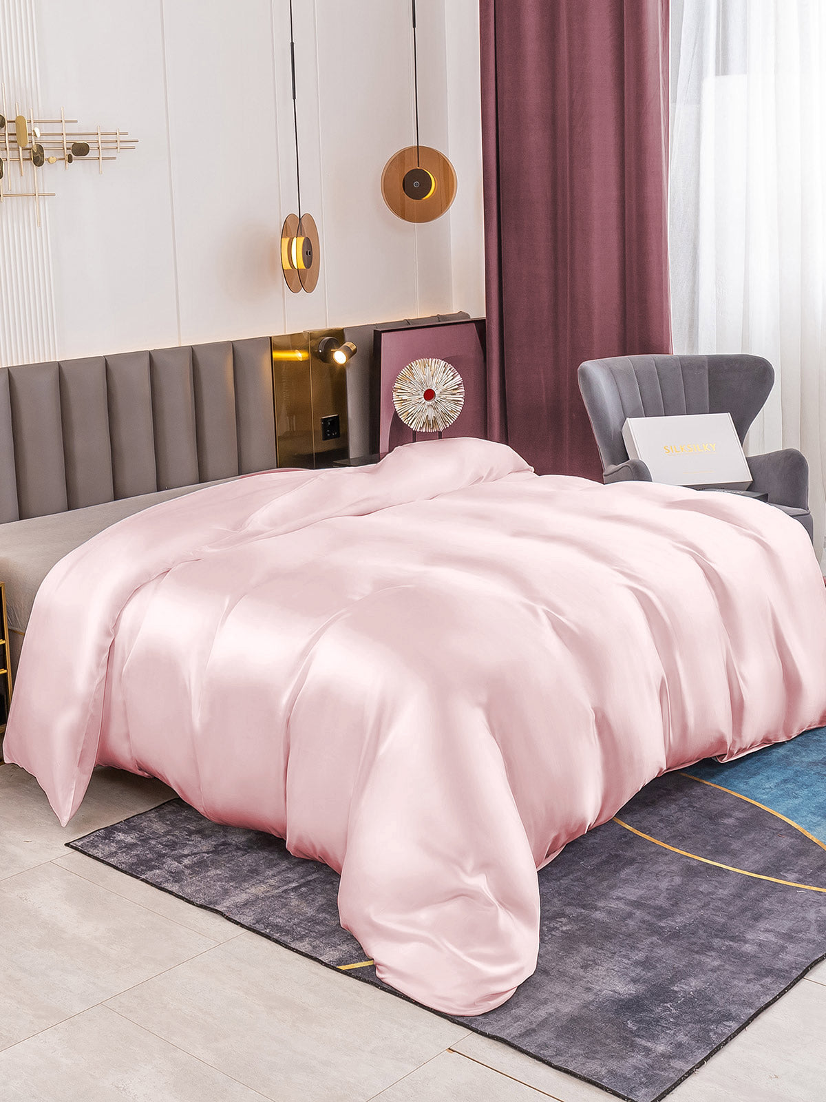 SilkSilky FR 19Momme Pure Soie Duvet Cover Rose 001