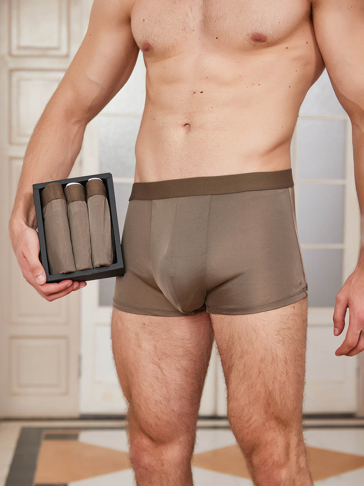 SilkSilky FR Soie Tricotée Mens Underwear Café 001