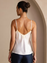 [Blanc] SilkSilky-FR Sleeveless V Neck Top À Fines Brides 002
