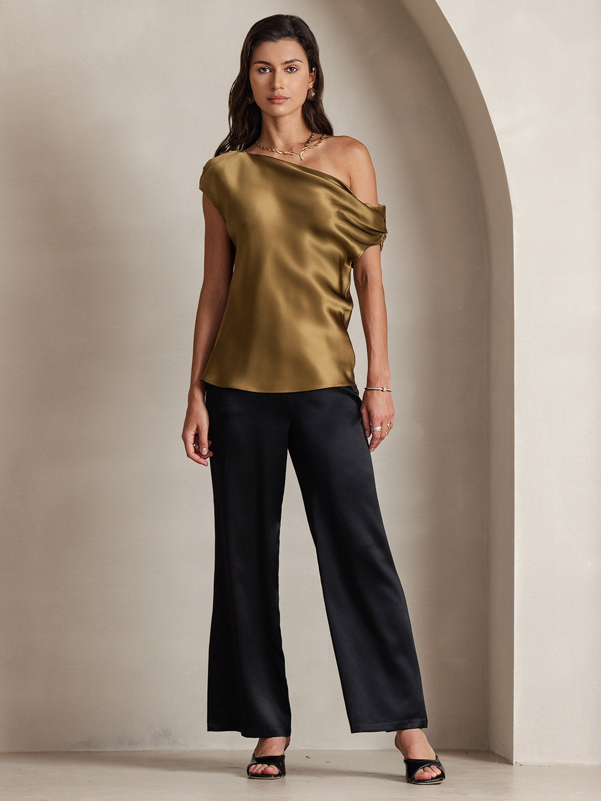 [Brun] SilkSilky-FR 19Momme Soie Womens T-Shirt 006