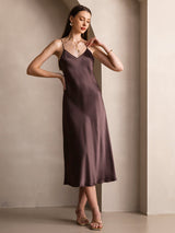 [Café] SilkSilky-FR Sleeveless V Neck Robes 006