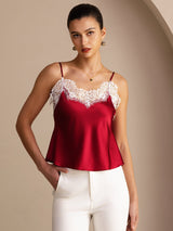 [Rouge Vineux] SilkSilky-FR Spaghetti Strap V Neck Top À Fines Brides 001