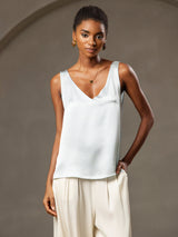 [Bleu Clair] SilkSilky-FR Sleeveless V Neck Top À Fines Brides 001