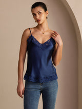 [Bleu Foncé] SilkSilky-FR Spaghetti Strap V Neck Top À Fines Brides 004
