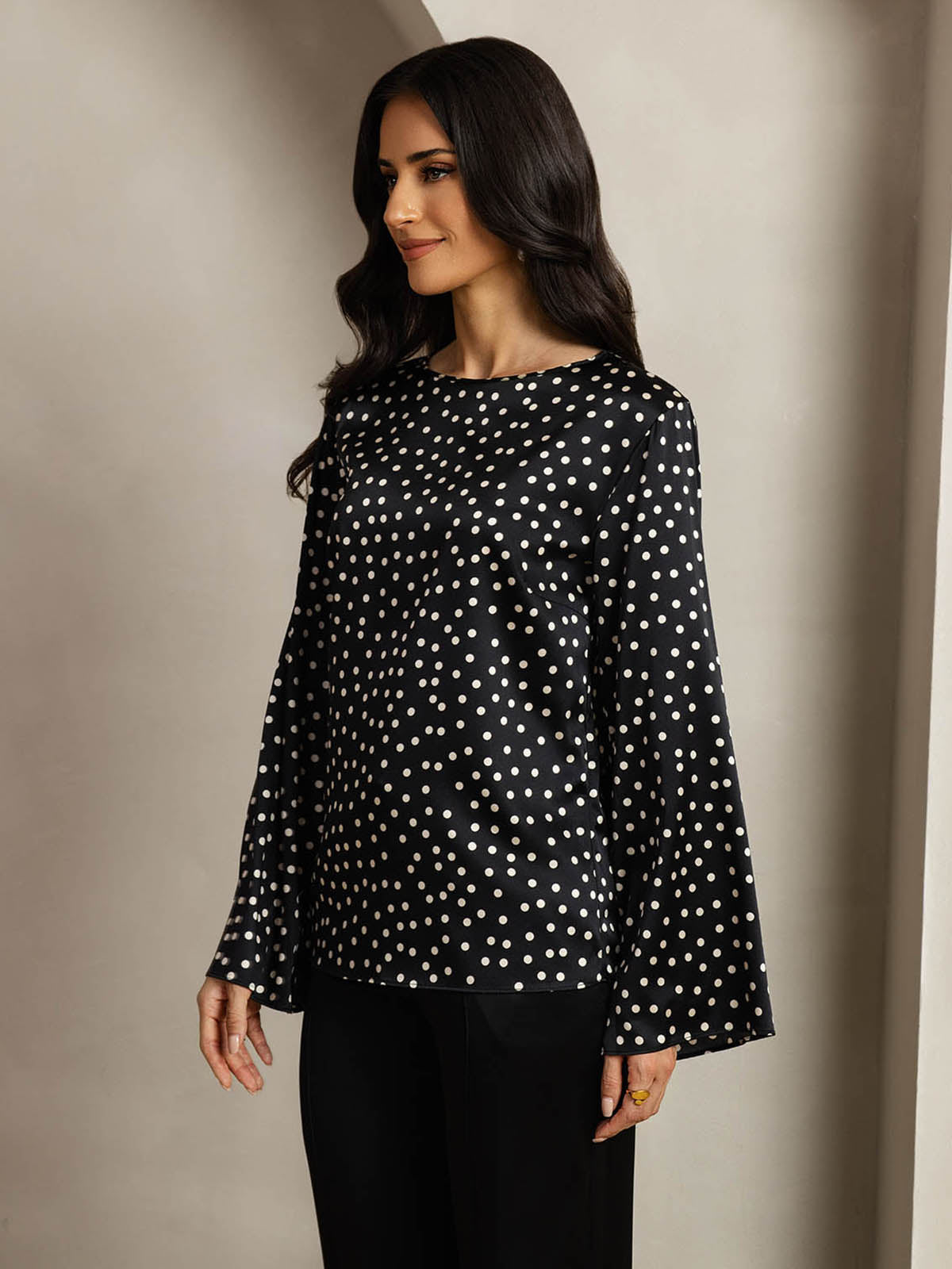 [Pois] SilkSilky-FR 19Momme Soie Col Rond Femme T-Shirt 004