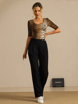 [Tigre] SilkSilky-FR Manches mi-longues Encolure Dégagée Femme T-Shirt 007