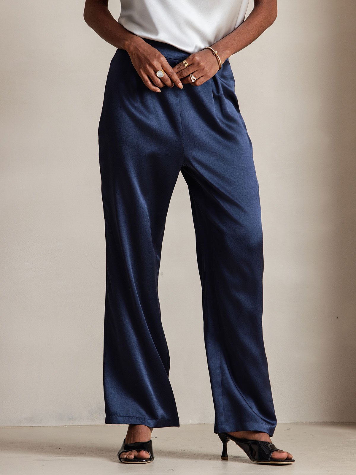 [Bleu Foncé] SilkSilky-FR 19Momme Soie Womens Pants 002