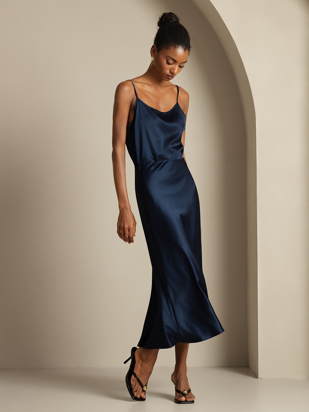 [Bleu Foncé] SilkSilky-FR 19Momme Soie Womens Outfit Sets 001,